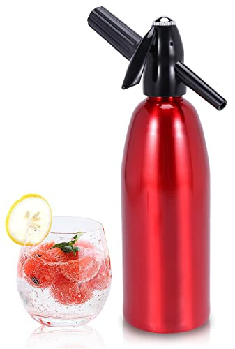 1L Portable Home Soda Maker - Aluminum Soda Syphon for DIY Carbonated Soda Water, Nostalgic Sparkling Water Maker Bottle Kit for Refreshing Seltzer, Cocktails, Juices and Fizzy Drinks (Red)