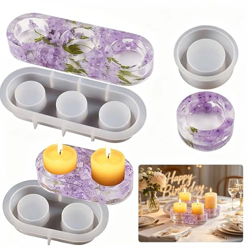 3 Pcs Silikonform Kerzenhalter Gießform für Teelicht Zylinder DIY Gipsbeton Harz, flexible wiederverwendbare Epoxidharz Formen für Wohnkultur Geschenk Herstellung