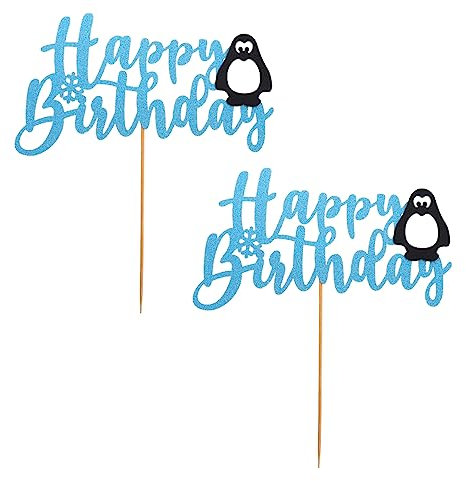HEMOTON 2sets Penguin Cake Insert Cards Stylish Birthday Dessert Decors for Party 2pcs*2