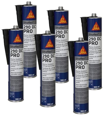 Sikaflex – Stabdeckverfugungsmasse – Sikaflex-290 DC PRO Schwarz – für den Schiffbau – zur Verfugung von Stabdeckfugen – leicht schleifbar – 300 ml (Packung mit 6)