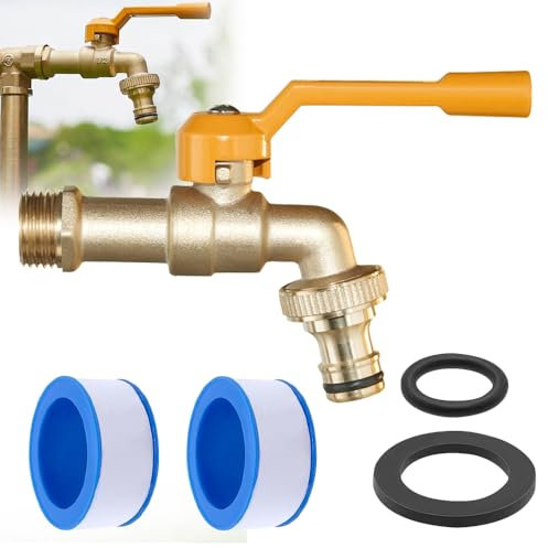 PLLYPE Rubinetto da Giardino 1/2 Pollici, Rubinetto per Acqua Esterna Antigelo con 2 Nastri di Tenuta, Antigelo -20 °C, Resistente al calore 120 °C per Giardino, Lavatrice, Serbatoio Dellacqua Piovana