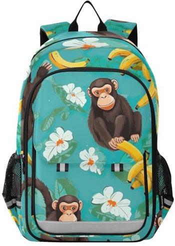 RPLIFE Rucksäcke Kinder, niedlicher Kinderrucksack, Mädchen Jungen Großer Rucksack, lustige Affe Bananen Türkis, Einheitsgröße, traditionelle Rucksäcke, Funny Monkey Bananas Türkis, Einheitsgröße