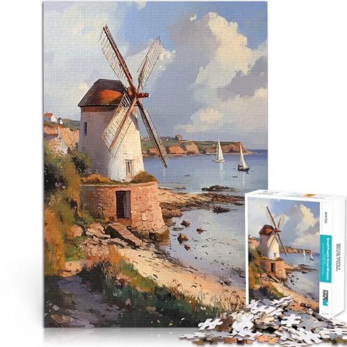 Jigsaws 1000 Pieces for teenagers Coastal Windmill Painting Pädagogisches Familienspiel Heimdekoration38x26cm