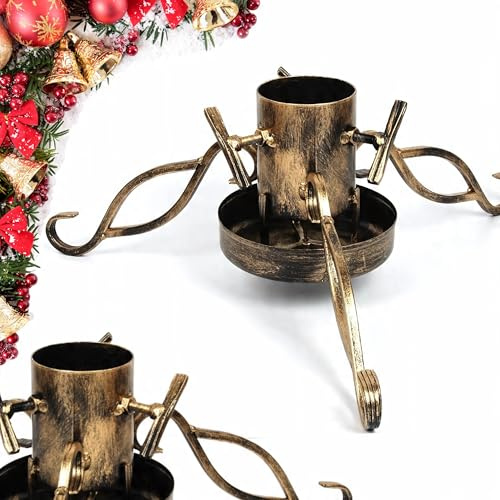 FRAMADO - Weihnachtsbaumständer - Christbaumständer mit Wassertank - aus Metall, Stabil - Durchmesser des Stammloches: 10 cm, Korrosionsbeständig - Einsatzbereit ohne Montage - Albero Goldene Patina