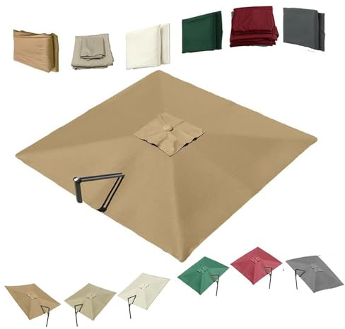 ZYXQQJ 3x4m 3x3m 2.5×2.5m Tessuto di Ricambio per Ombrellone Quadrato 8 Stecche Khaki Telo di Ricambio per Ombrellone Giardino(Khaki,3x3m/9.8x9.8ft)