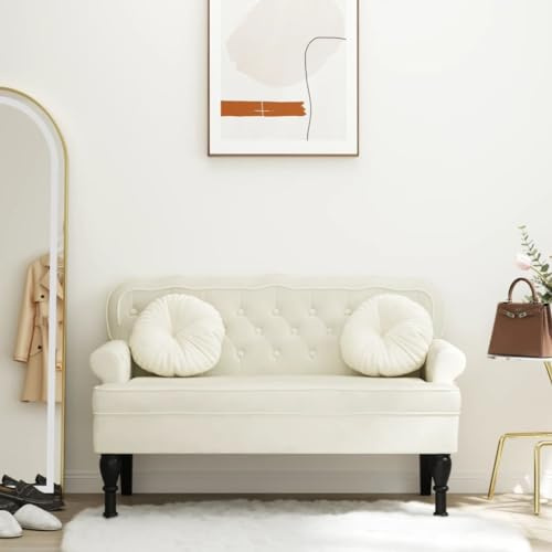 Teenpull Sitzbank mit Rückenlehne, Creme Samt, 119,5x64,5x75 cm, gemütliche Polsterbank für Zuhause, Büro, Esszimmer, Flur