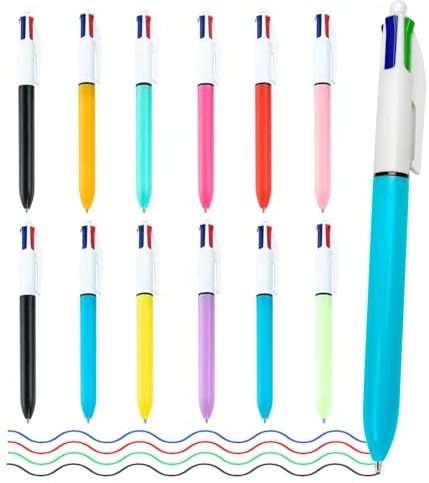 FORETOGO 12 Pcs Multi Colour Pen 4 Colour Pens All In One Multicoloured Pen | 1.0mm Medium Point with Black, Blue, Red, Green, Smooth Writing Comfort Grip for Office School Supplies Students's Gifts