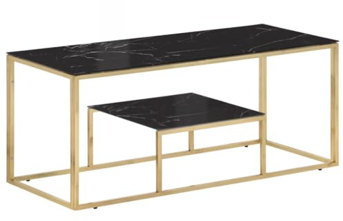 WEMYUFURN Glastisch Couchtisch mit Edelstahlgestell, robuster Wohnzimmertisch mit Glasplatte und modernem Design