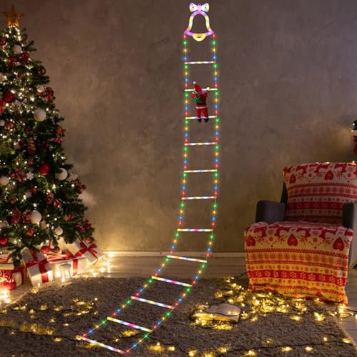 SpirWoRchlan Weihnachtsleiter, Weihnachtsmann-Kletterlichter, 338 LEDs, 8 Modi, Timer-Speicherfunktion, USB-betrieben, für Innen- und Außenbereich, Weihnachtsbaum, Balkon, Fensterdekoration