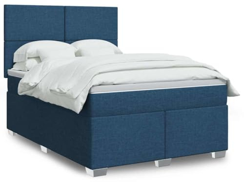 QJBSAVVA Boxspringbett Blau 140x190 cm mit Matratze und LED Stauraum Jugendzimmer Einrichtung Modernes Design Komfortables Schlafsofa für Schlafzimmer Gästezimmer Erwachsene