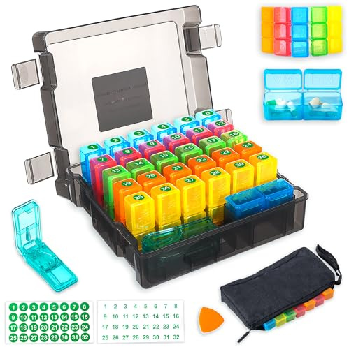 Tablettenbox Monat 31 Tage 2 Täglich Große AM/PM Wochenbox mit Tabletten-Teiler Aufbewahrungsbox Reise-Medikamentendose für Pillen, Fischöle, Vitamine