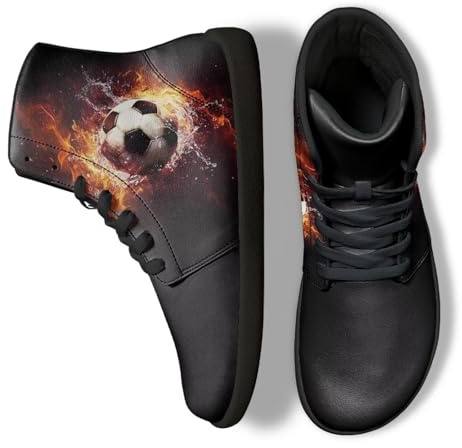 Binienty Barfußschuhe für Herren und Damen, Schnürschuhe, bequem, Plateau, Outdoor, Walking-Sneaker, Fire Water Football, 49 EU