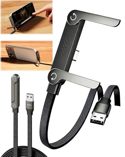 240W Schnellladekabel mit Geflochtener Ummantelung und Integrierter Handyhalterung, 2-in-1 Ladekabel mit Unsichtbarer Halterung, Superschnell 1,5m USB-C-Kabel - Gaming und Büro(USB-A to TYPE-C)