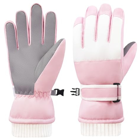 lifwimner Gants de Ski d'hiver pour Enfants, Gants de Neige Imperméables Coupe-Vent Gant Chauds pour Garçons Filles Ski Snowboard Sports (Rose, L)