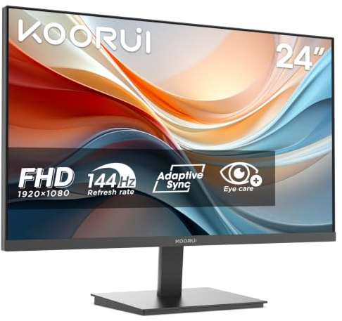 KOORUI E2412K 24 Inch FHD Monitor, Gaming 144Hz, Adaptive Sync, Eye Care | VA Computer Monitors, 1080P Pc Screen, 5ms, VESA 100x100mm, HDMI, VGA, No built-in speakers