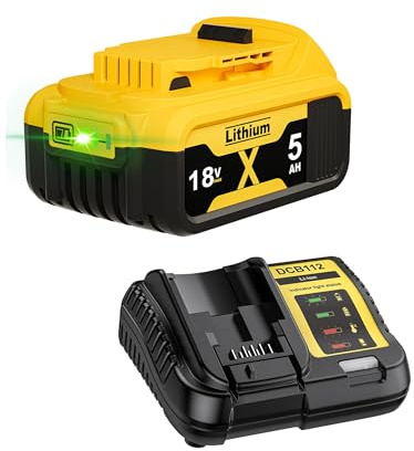 18V 5.0Ah/5000mAh DCB182 Replacement for Dewalt Battery+ 4A Charger Compatible with Dewalt Battery 18V XR DCB182 DCB184 DCB200 DCB101 DCB107 DCB112 DCB105 DCB115 DCB203