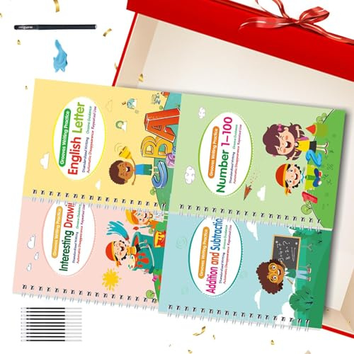 Magic Grooved Übungshefte Für Kinder – 1 Set Wiederverwendbare Kalligraphie-Arbeitsbücher Zum Nachzeichnen Von Buchstaben Und Zahlen | Handschriftübungen Zum Schreiben Lernen Für Die Vorschule Und Den