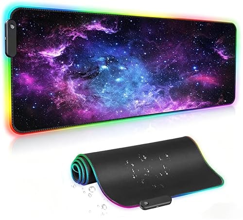 AILRINNI RGB Mouse Mat, Gaming Mouse Pad (800x300x4mm), Gaming Mat with 14 Light Modes & Lighting Memory Function, Non-Slip Waterproof Gaming Mouse Mat for PC Office & Gaming