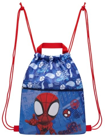 Spiderman Marvel Avengers Turnbeutel, Schwimmbeutel, Sporttasche, Gymsack, Rucksack, Schuhbeutel, Sportrucksack, verschiedene Designs inkl. extra Fach (Blau-Blau)