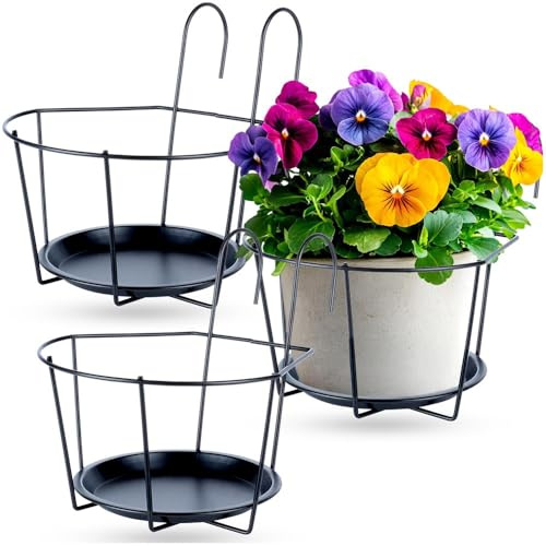 Vilde Ensemble de support pour pots de fleurs de balcon en métal, support de plantes, garde-corps, support de jardinière pour pots de fleurs, support noir pour balcon, terrasse stable