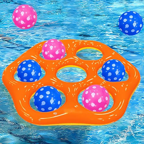 goldmiky Juguetes Piscina, Flotador con Diana Hinchable Hexagonal con 7 Pelotas Hinchables, Juegos al Piscina Libre para Niños y Adultos, Naranja