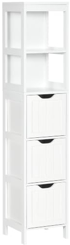 HOMCOM Tall Bathroom Cabinet Slim Bathroom Storage Unit Freestanding Narrow | Floor Cabinet, 3 Drawers, 2 Open Shelves