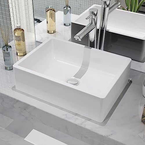 Ziaphsol Lavabo en céramique blanc 41 x 30 x 12 cm lavabo à poser pour salle de bain, surface brillante, trou de vidange 4,5 cm, design peu encombrant, WC d'invités