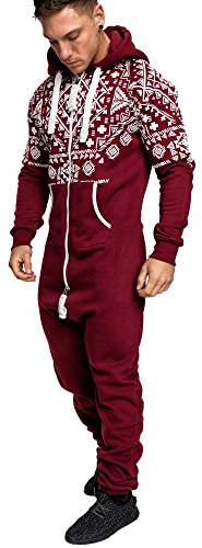 Amaci&Sons Herren Norweger Overall Jumpsuit Onesie Jogging Sportanzug Trainingsanzug Jogginganzug 3009 Bordeaux M