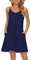 MISFAY Sommerkleid Damen kurzes lässiges Strandkleid V-Ausschnitt SpaghettiTräger Trägerkleid mit Taschen Marineblau M