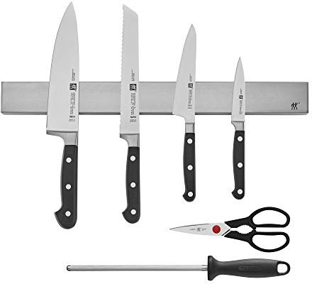 ZWILLING Profi S 7-teiliges Rasiermesserscharfes, deutsches Blockmesser-Set mit 44,5 cm rostfreier Magnetmesserstange, hergestellt in deutscher Fabrik mit Spezialformel Stahl perfektioniert seit fast