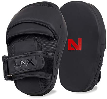LNX Handpratzen Performance Pro - matt schwarz gekrümmt ideal für professionelles Pratzen Training Boxen Kickboxen Muay Thai MMA usw.