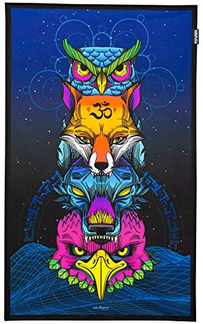 PSYWORK Schwarzlicht Stoffposter Neon | Sentymo Animal Stack | 0,5 x 0,82m | UV-aktiv | fluoreszierend | Wandbehang Stoffbanner Poster Wandbild Kunstdruck Dekobild Dekoration Wandteppich