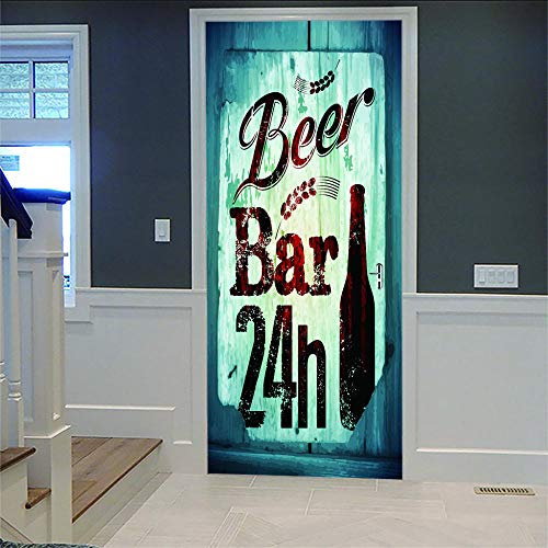 YUXAOYFAK Türtapete Selbstklebend Türposter 24-Stunden-Bar Für Wohnzimmer Schlafzimmer Türen Tapete Kunst Aufkleber Wandaufkleber Aufkleber Dekoration
