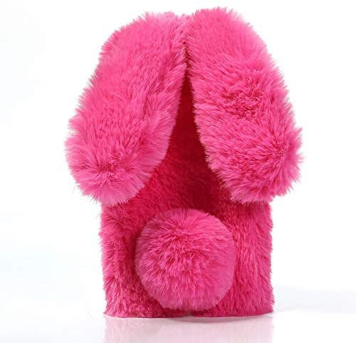 Everainy Compatible for iPhone 5/iPhone 5s/SE 2016 Case Silicone Furry Plush Cute Bunny Ears Soft Bumper Pretty Diamond Warm Fluffy Rabbit Funny Cover Shockproof Rubber Protective (rose red)