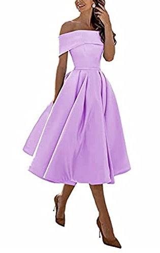 yhfshop Short Mini Prom Evening Dresses,A-line Satin one-Shoulder Three-Quarter Skirt,Lilac,US4,Formal Evening Party Mini Dresses