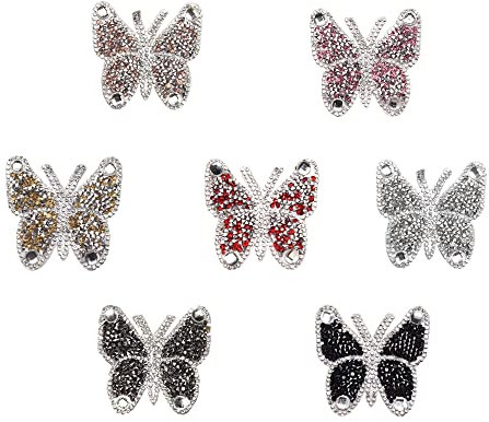 Milya 7 Stück Strass Schmetterlinge Patches Applikation Glitzer Flicken Aufbügler Klebestoff Aufnäher Bügelbild Hut T-Shirt Jeans Kleidung Taschen