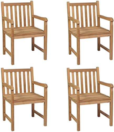 Hommdiy 4X Teak Massiv Gartenstuhl Gartensessel Stuhl Stühle Gartenmöbel Holzstuhl Essstuhl Sessel Gartenstühle Balkonstuhl Terrasse