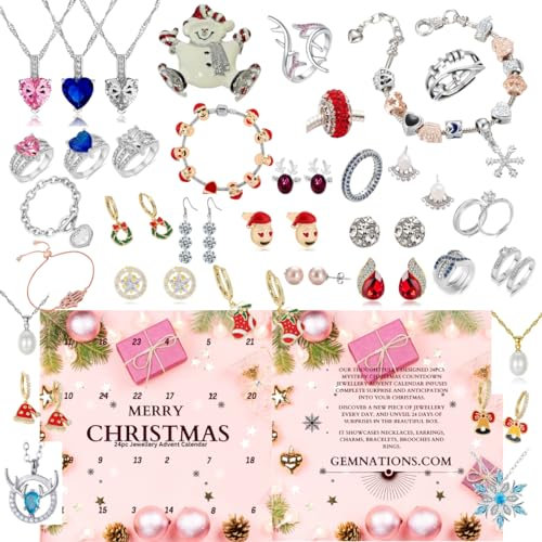 Adventskalender 2024, Adventskalender 2024 Frauen, 24 Tage Kristall Premium Schmuck Geschenke Mädchen Frauen Geburtstag - Weihnachtsschmuck Überraschung Geschenke Anhänger Ohrringe Ringe Armband