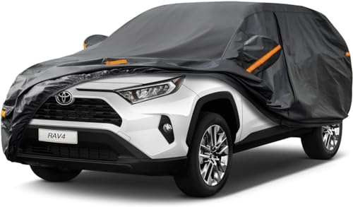 Kayme Autoplane Wasserdicht Atmungsaktiv für Toyota RAV4 (2008-2025), 7 Schichten Vollgarage Autoabdeckung für Regen Sonne Staub Schutz Verkratzt, Autoabdeckung mit Reflektierenden Streifen.