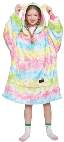 Catalonia Classy Leichtgewicht Kinder Kapuzendecke, Weiches Flauschiges Fleece-Sweatshirt, Warme Tragbare Decke, Kuscheliger Pullover Hoody für Jungen Mädchen Kinder Pre-Teen, Regenbogen