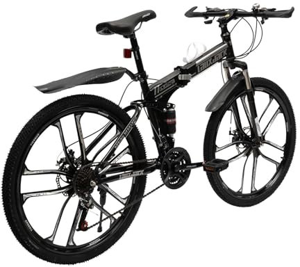 simimasen Mountainbike mit 21 Gang, 26 Zoll MTB Mountainbike Fahrrad Erwachsene Klappfahrrad Aluminiumrahmen Scheibenbremse Schwarz für Damen & Herren