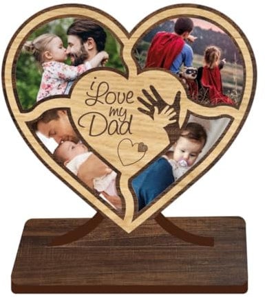 Pekiedo Cornice Porta Foto Multiplo da Scrivania in Legno, Portafoto con 4 Foto per Decorazione Personalizzata Casa, Idea Regalo Festa del Papà Lui Uomo