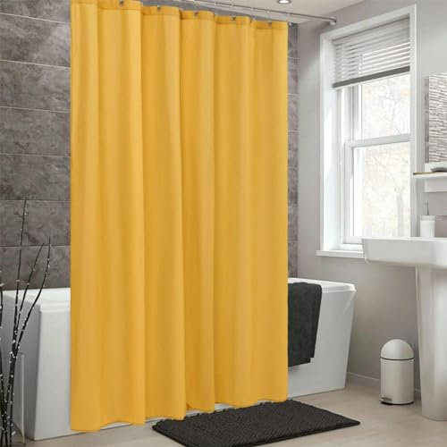 PDSYCB Duschvorhang 135x190cm/BxH Gelb Goldener Stoff Plaid Vorhang Digitaldruck Polyester Dusche Anti-Schimmel & Wasserdicht & Waschbar Polyester Stoff Textil Shower Curtains waschbar, mit 12 Haken
