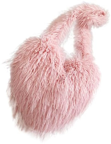 VALICLUD Herztasche Mit Quasten Herztasche Für Mädchen Herzförmige Tasche Aus Fell Lässige Umhängetasche Unterarmtasche Flauschige Handtasche Herbst Plüsch Rosa Fräulein Wild Schultertasche