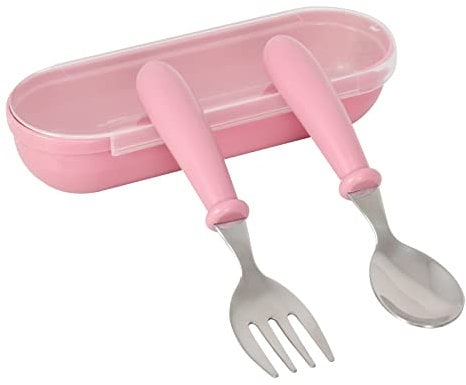 Nivofu Cubiertos Infantiles de Acero Inoxidable, cubiertos para niños mango redondo, Cubertería para Niños Juego de Tenedor y Cuchara con Caja de Cubiertos para Uso en Hogar y Escuela (Rosa)