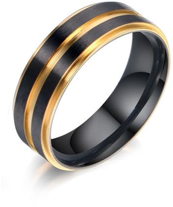 Whoiy Ehering Verlobungsring Schwarz Gold Zweifarbig für Ihn, Edelstahl 6.8MM Poliert Partner Verlobungsringe Männer mit Gravur Größe 60 (19.1)