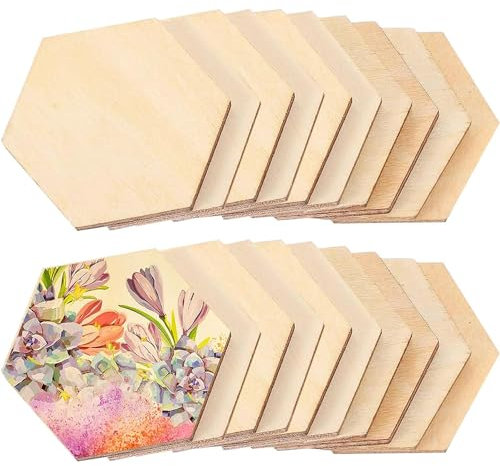 Sechseckige Naturholzscheiben, 20 Stücke 10cm Holzplatte Sechseckige,Unvollendete Holzplatte zum Basteln für Pyrografie, Malerei, hängende Dekorationen