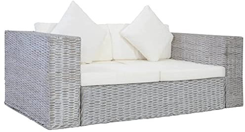 ShCuShan 2-Sitzer-Sofa mit Polstern Grau Natürliches Rattan Kleine Sofas FüR Kleine RäUme Lounge Sofa Outdoor 2 Sitzer Sofa Zweisitzer