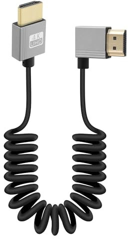 RIIEYOCA Câble Court Spiralé HDMI vers HDMI 4K 90 Degrés, Angle Gauche 18Gbps High Speed HDMI2.0 Support 4K@60Hz, Compatible avec les Caméscopes et les Moniteurs (Gauche)