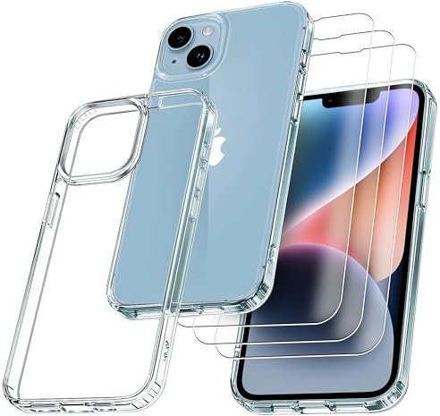 RKINC Case for iPhone 13 6.1-Inch Case, Compatible with MagSafe, Shockproof Military-Grade Protection, Not-Yellowing with 3 Screen Protectors Slim Phone Case, Clear